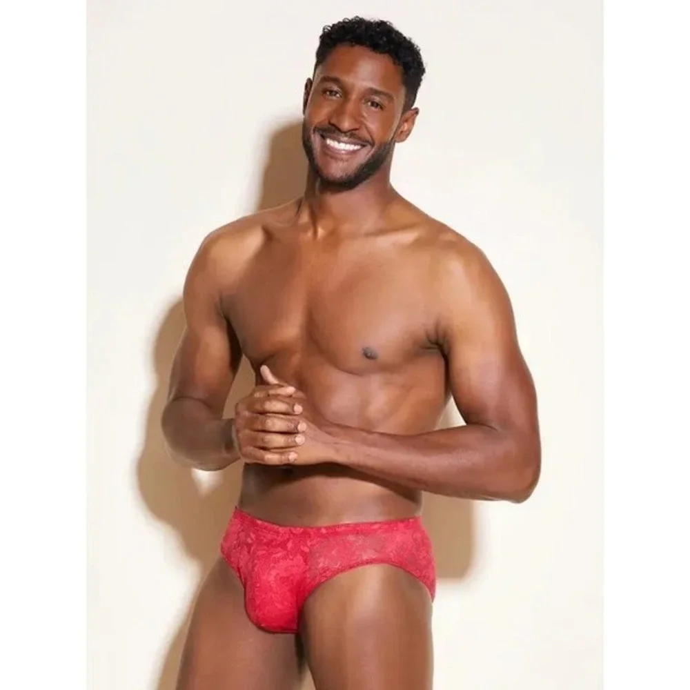 Cosabella Never Say Never Men's Lace Micro Brief Red Sexy Luxury Comfort M NWT